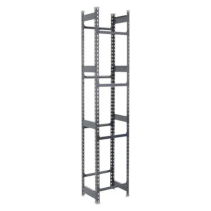 Proregal Getränkekistenregal HIGH BIG CAMEL - Traglast pro Boden: 100 kg, Anzahl Böden: 4 Stk., Stecken, Schwarz - Graues Metallregal mit mehreren Ebenen für Lagerzwecke. Das Regal ist stabil und bietet viel Stauraum. Ideal für Werkstatt oder Lager.