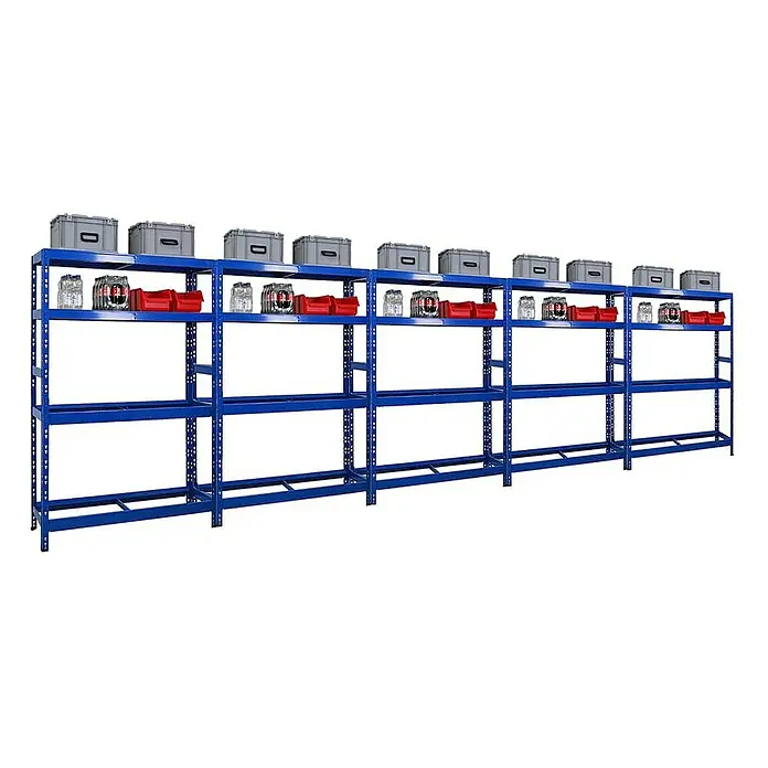 Proregal Reifenregal Mega Deal Tiger mit Fachboden - Stecken, Blau - Regal mit Lagerboxen und diversen Kleinteilen, ideal für Ordnung in Werkstatt oder Lager.