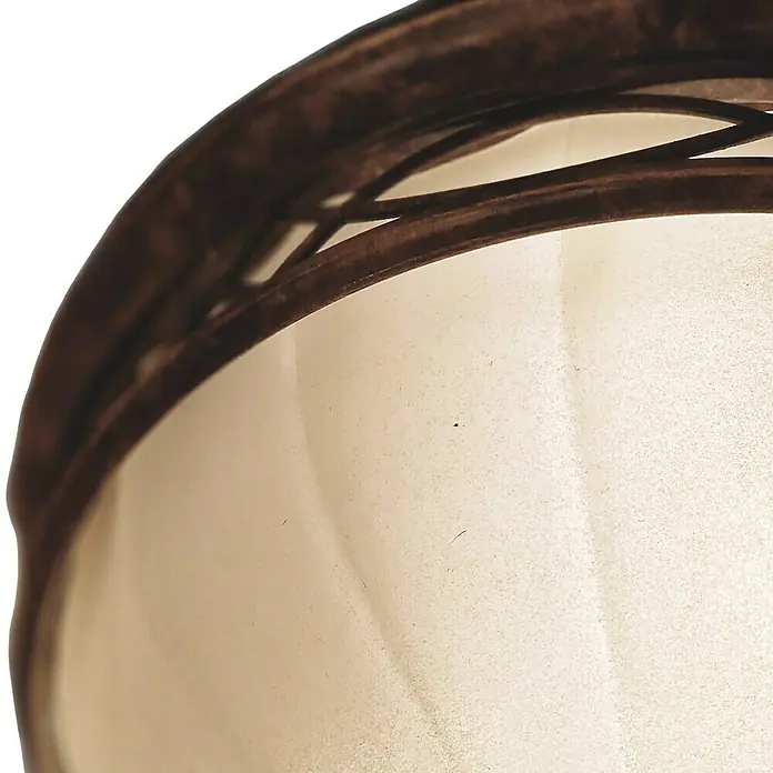 Elstead Deckenleuchte Drawing Room - 60 W, L x B x H: 35,6 x 35,6 x 22,9 cm, Walnuss, E27 - Nahaufnahme einer bronzefarbenen Lampe mit einem cremefarbenen Lampenschirm, der ein warmes Licht abstrahlt.