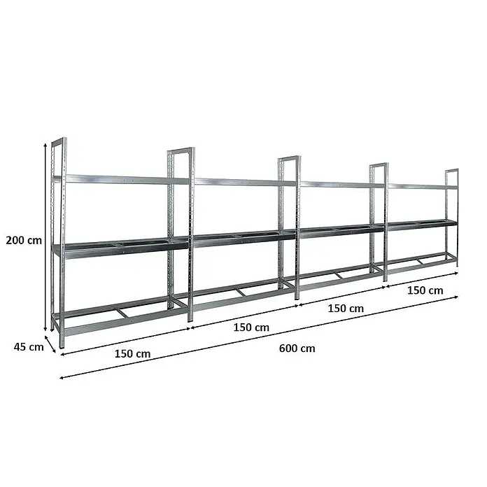 Proregal Reifenregal Mega Deal Tiger XL - Stecken, Verzinkt - Regal mit mehreren Fächern und den Maßen 200 cm Höhe, 600 cm Breite und 45 cm Tiefe.