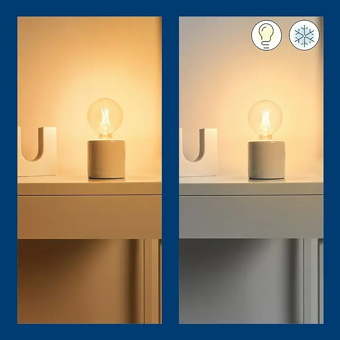 Philips Wiz Smart-LED-Lampe - E27, Dimmbar, Mehrfarbig, 806 lm, 6,7 W, G125 - Tischleuchte mit warmem und kaltem Licht, ideal für Nachttisch oder Schreibtisch. Elegantes Design mit zylindrischem Fuß und runder Glühbirne.