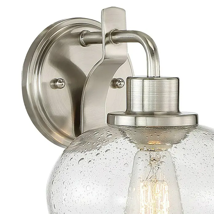 Elstead Wandleuchte Trilogy - 60 W, L x B x H: 22,5 x 19,9 x 24,1 cm, Nickel, E27 - Eine elegante Wandleuchte mit gebürstetem Nickel-Finish und einem transparenten Glasschirm mit zarten Bläschen für stilvolle Beleuchtung.
