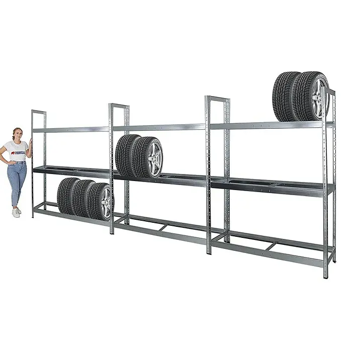 Proregal Reifenregal Mega Deal Tiger XL - Stecken, Verzinkt - Langes Schwerlastregal mit Reifenlagerung für Werkstatt oder Garage zur platzsparenden Aufbewahrung von Reifen.