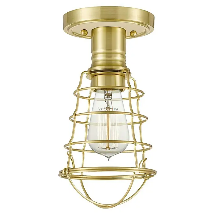 Elstead Deckenleuchte Mixon - 60 W, Ø x H: 14 x 27,1 cm, Messing gebürstet, E27 - Goldfarbene Deckenleuchte mit Edison-Glühbirne in einem Käfigdesign für ein Vintage-Flair.