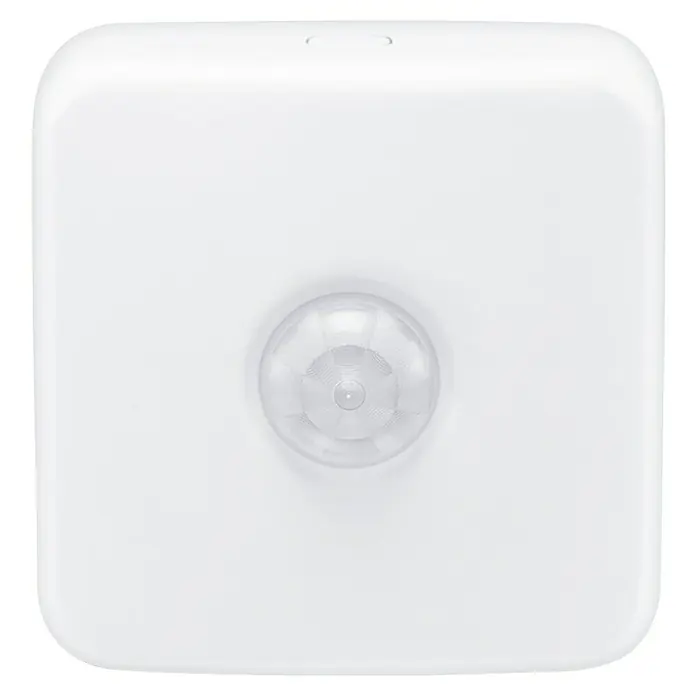 WiZ Bewegungsmelder - Reichweite Sensor: 3 m, Weiß, L x B x H: 6,2 x 6,2 x 5 cm - Nahaufnahme eines weißen Bewegungsmelders mit einer klaren Linse in der Mitte. Ideal für die intelligente Hausautomatisierung.