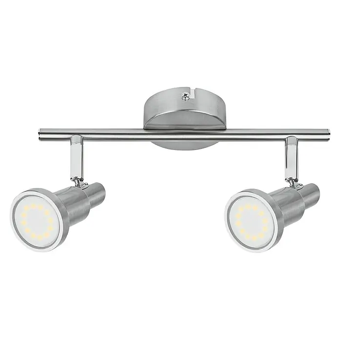 Osram LED-Deckenstrahler - 5,2 W, L x B x H: 275 x 80 x 146 mm, Nickel matt, Warmweiß, 2 Stk. - Deckenleuchte mit zwei Strahlern in gebürstetem Silber. Die Strahler sind verstellbar und haben LED-Leuchtmittel für energiesparende Beleuchtung.