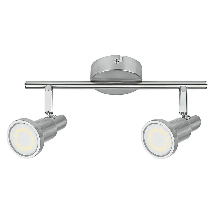 Ledvance LED-Deckenstrahler5,2 W, L x B x H: 275 x 80 x 146 mm, Nickel matt, Warmweiß, 2 Stk. - Deckenleuchte mit zwei Strahlern in gebürstetem Silber. Die Strahler sind verstellbar und haben LED-Leuchtmittel für energiesparende Beleuchtung.