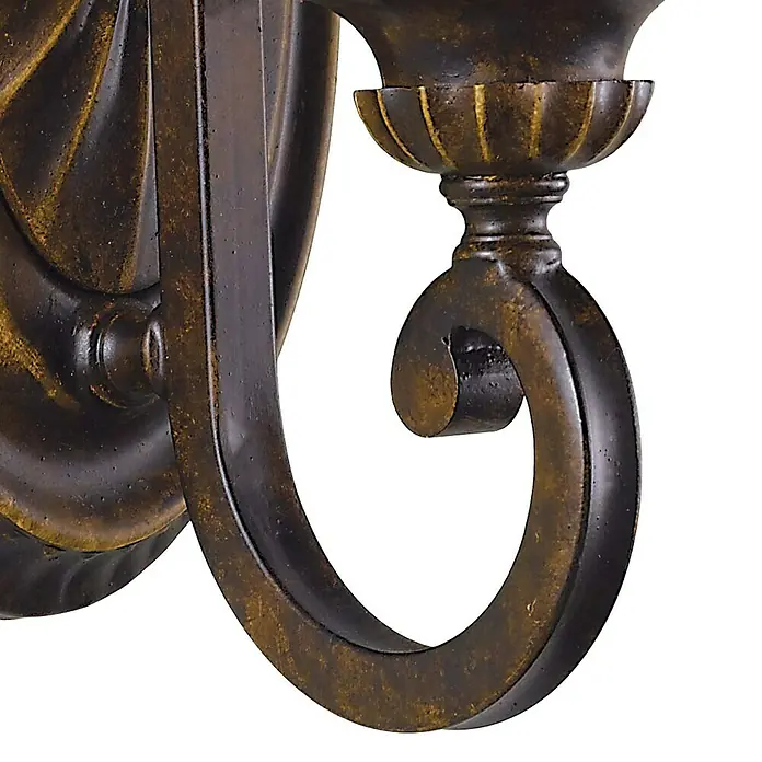 Elstead Wandleuchte Drawing - 60 W, L x B x H: 20,1 x 15,7 x 24,9 cm, Walnuss, E27 - Nahaufnahme einer verzierten Wandleuchte mit Bronze-Finish.