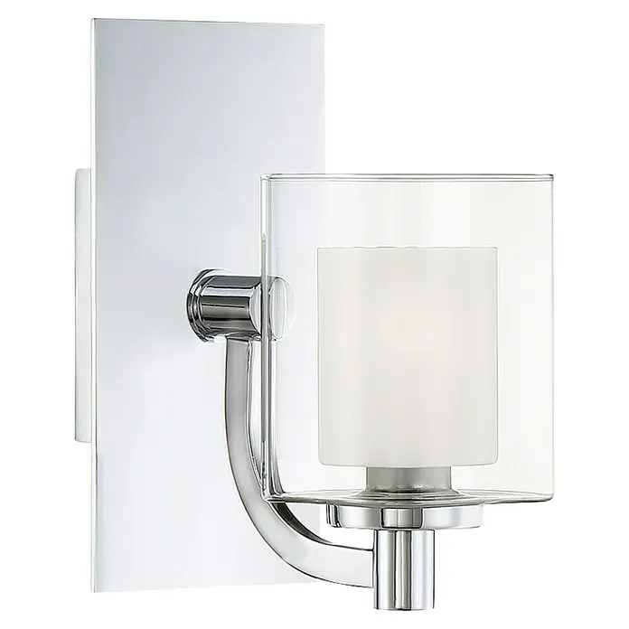 Elstead LED-Wandleuchte Koltip - 3 W, L x B x H: 18,6 x 12,7 x 23,2 cm, Chrom, Warmweiß - Nahaufnahme einer modernen, verchromten Wandleuchte mit zylindrischem Glasdiffusor, die ein elegantes und helles Ambiente schafft.