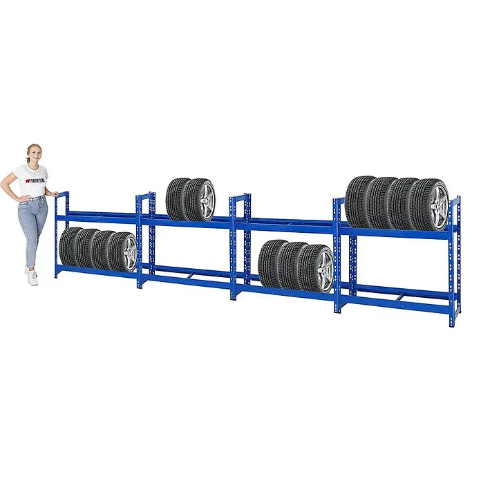 Proregal Reifenregal Mega Deal Tiger - Stecken, Blau - Reifenregal aus blauem Metall mit Reifen zur Aufbewahrung von Autoreifen.