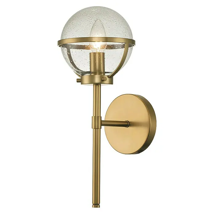 Elstead Wandleuchte Hollis - 40 W, L x B x H: 19 x 15,6 x 40,3 cm, Messing, E14, Transparent - Wandleuchte mit klarem, kugelförmigem Schirm und Messingdetails. Elegantes Design für stilvolle Innenräume mit angenehmem Licht.