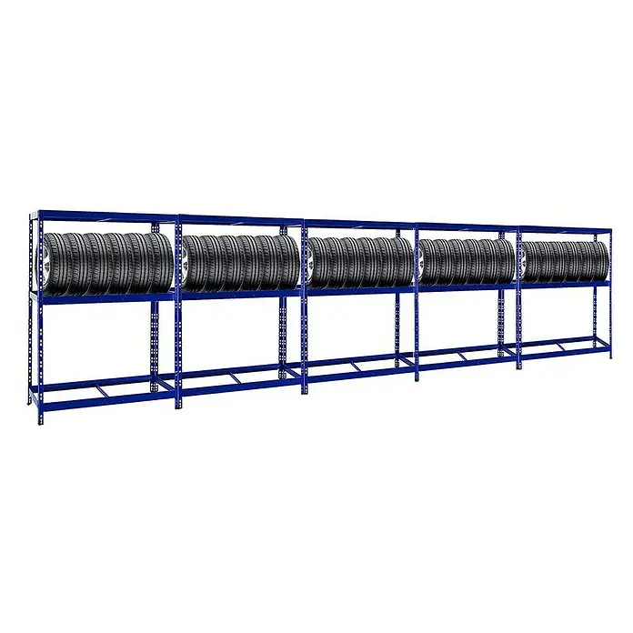 Proregal Reifenregal Mega Deal Tiger mit Fachboden - H x B x T: 180 x 130 x 50 cm, Stecken, Blau - Blaue Reifenregale zur Lagerung von Autoreifen in einer Garage oder Werkstatt, für übersichtliche und platzsparende Aufbewahrung.