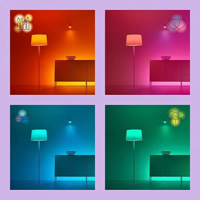 Philips Wiz Smart-LED-Lampe - GU10, Dimmbar, RGBW, 400 lm, 5 W, 1 Stk. - Stimmungsset mit dimmbarer Stehlampe in vier Farbvarianten für eine besondere Atmosphäre.