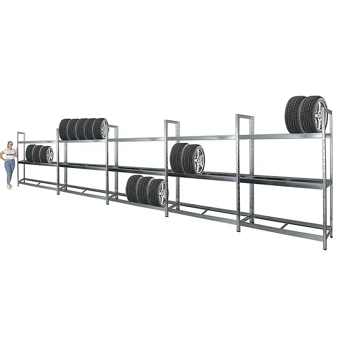Proregal Reifenregal Mega Deal Tiger XL - Stecken, Verzinkt - Reifenregal mit mehreren Reifen auf zwei Ebenen. Metallkonstruktion zur Aufbewahrung von Reifen in einer Garage oder Werkstatt.