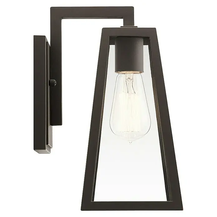Elstead Außenwandleuchte Delison - 60 W, 20,2 x 29 x 29 cm, Schwarz, IP44 - Nahaufnahme einer modernen schwarzen Außenwandleuchte mit Edison-Glühbirne, die ein warmes Licht ausstrahlt und eine stilvolle Note verleiht.