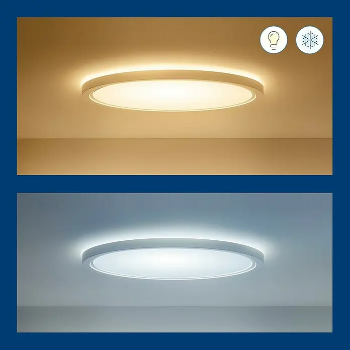 Philips Wiz Smart-LED-Deckenleuchte rund Tunable White & Color SuperSlim - 22 W, Ø x H: 43 x 4,8 cm, Weiß, RGBW - Deckenleuchte mit warmweißen und kaltweißen Lichtoptionen für verschiedene Ambiente.