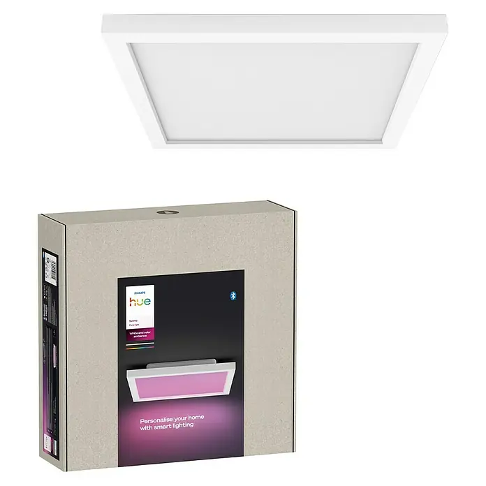 Philips Hue LED-Panel White & Color Ambiance Surimu - Neue Generation - 24,8 W, L x B x H: 30 x 30 x 4,6 cm, Weiß, Opal, RGBW - Das Philips Hue Surimu Paneel ist eine intelligente Deckenleuchte, die sich ideal für eine stimmungsvolle Beleuchtung eignet.