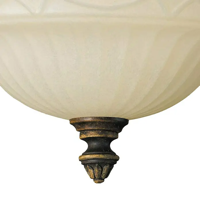 Elstead Wandleuchte Drawing - 60 W, L x B x H: 33 x 33 x 15,2 cm, Walnuss, E27 - Nahaufnahme einer eleganten Deckenleuchte mit cremefarbenem Schirm und verzierter Aufhängung.