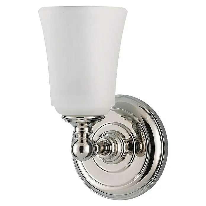 Elstead LED-Wandleuchte Hugenot - 3 W, L x B x H: 15,2 x 13,3 x 24,8 cm, Chrom, Warmweiß - Elegante Wandleuchte mit mattiertem Glasschirm und glänzendem Nickel-Finish. Die perfekte Beleuchtung für Ihr Badezimmer.