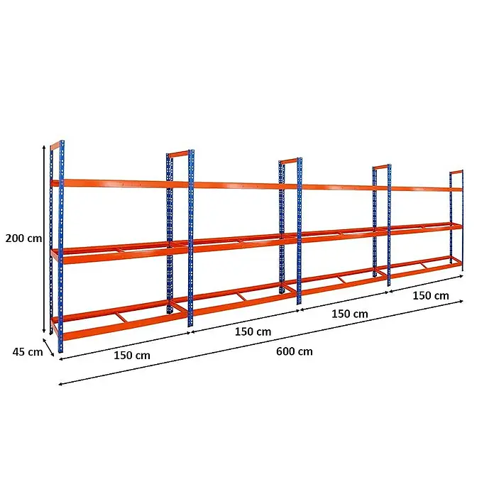 Proregal Reifenregal Mega Deal Tiger XL - Stecken, Blau-Orange - Nahaufnahme eines blauen und orangefarbenen Lagerregals. Es ist ideal für die Lagerung von großen Gegenständen wie Kartons.