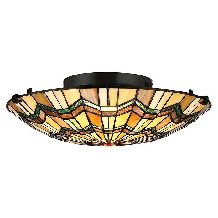 Elstead Deckenleuchte Alcott - 60 W, L x B x H: 42,1 x 42,1 x 13,5 cm, Bronze, E27 - Eine kunstvolle Tiffany-Deckenleuchte mit einem farbenprächtigen Mosaikmuster, das ein warmes, einladendes Licht verbreitet.