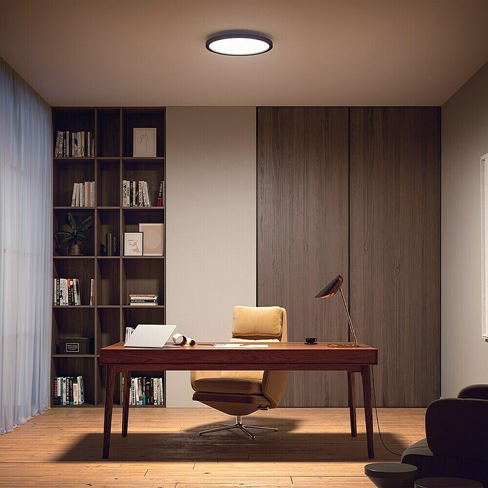 Philips Hue LED-Panel rund White Ambience Aurelle (21 W, Ø x H: 39,5 x 4,7 cm, Schwarz, Schwarz, Warmweiß) | BAUHAUS