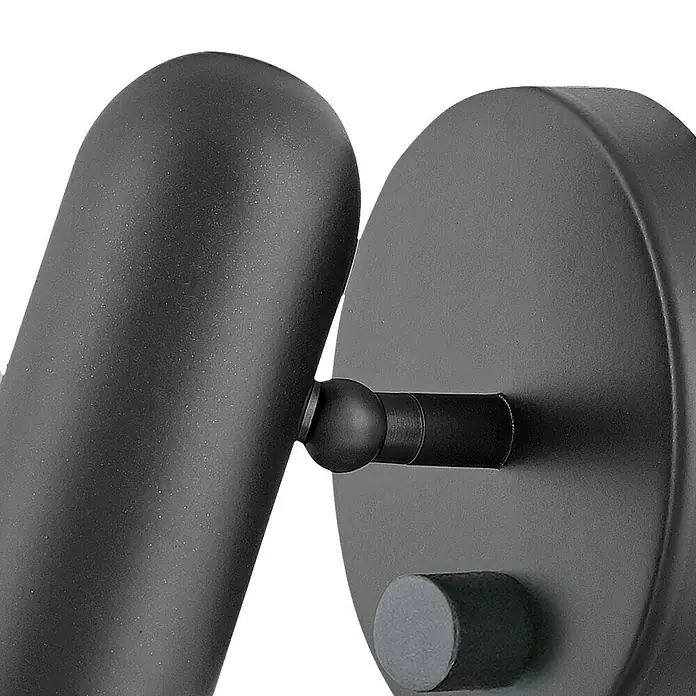 Elstead LED-Wandleuchte Dax - 8 W, L x B x H: 12,1 x 12,1 x 17,1 cm, Schwarz - Nahaufnahme einer modernen, mattschwarzen Wandleuchte mit verstellbarem Spot. Das minimalistische Design betont die Funktionalität.