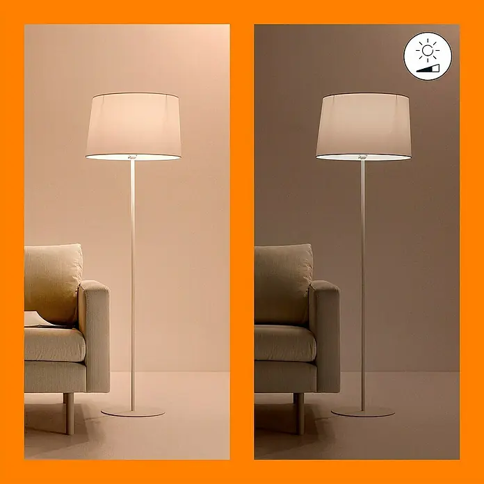 Philips Wiz Fernbedienung smarter Connected Button - Weiß - Stehleuchte mit Lampenschirm aus Stoff, Farbe Beige und dimmbar. Moderne Lampe für das Wohnzimmer mit hellem Licht.