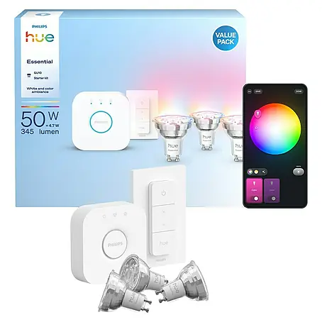 Philips Hue Smart-LED-Lampe Set Essential mit Dimmcontroller, Steuerzentrale