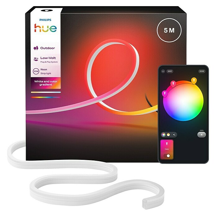 Philips Hue Ledstrips Outdoor White and Color Gradient Neon (Lengte: 5 m, Lichtkleur: RGBW, 3.000 lm, 30 W) | BAUHAUS