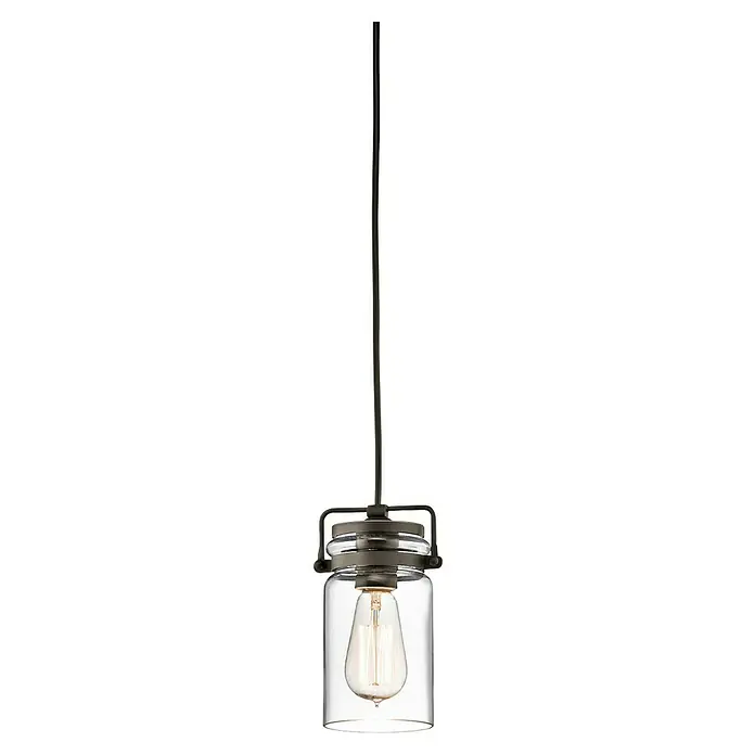 Elstead Pendelleuchte Brinley - 60 W, L x B x H: 12 x 12 x 25,6 cm, Bronze, E27 - Eine stilvolle Pendelleuchte mit einem klaren Glasbehälter, der eine dekorative Edison-Glühbirne enthält. Ideal für modernes Ambiente.