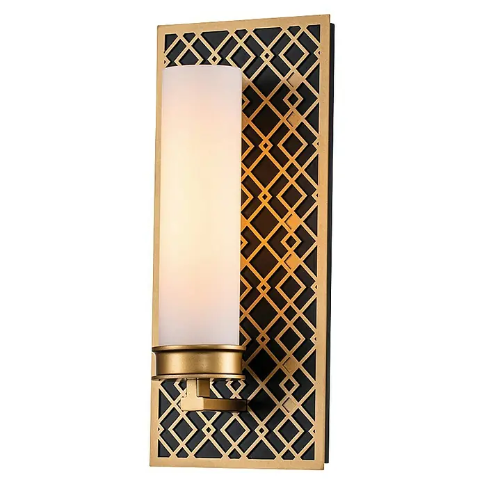 Elstead Wandleuchte Ziggy - 40 W, L x B x H: 11,4 x 15,2 x 34,3 cm, Gold, E27 - Elegante Wandleuchte mit goldenem Rahmen und geometrischem Muster. Die Lampe sorgt für stimmungsvolle Beleuchtung und ein stilvolles Ambiente.