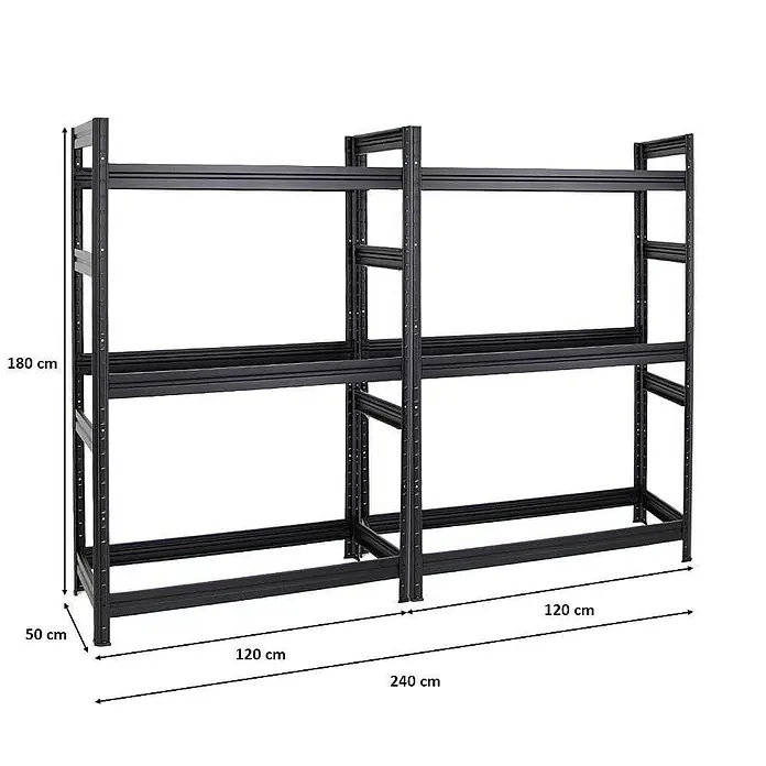 Proregal Reifenregal Mega Deal DINO - Stecken, Schwarz - Regal aus Stahl, ideal für Lagerung. Abmessungen: 180 cm Höhe, 240 cm Breite und 50 cm Tiefe. Stabiles und praktisches Aufbewahrungssystem.