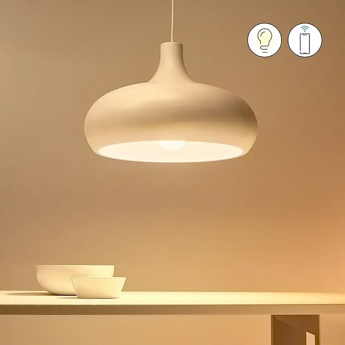 Philips Wiz Smart-LED-Lampe - E27, Dimmbar, RGBW, 18,5 W, 1 Stk. - Elegante Pendelleuchte in Cremefarben mit smarten Funktionen, die Helligkeit und Atmosphäre per App steuern lässt. Perfekt für modernes Wohnen.
