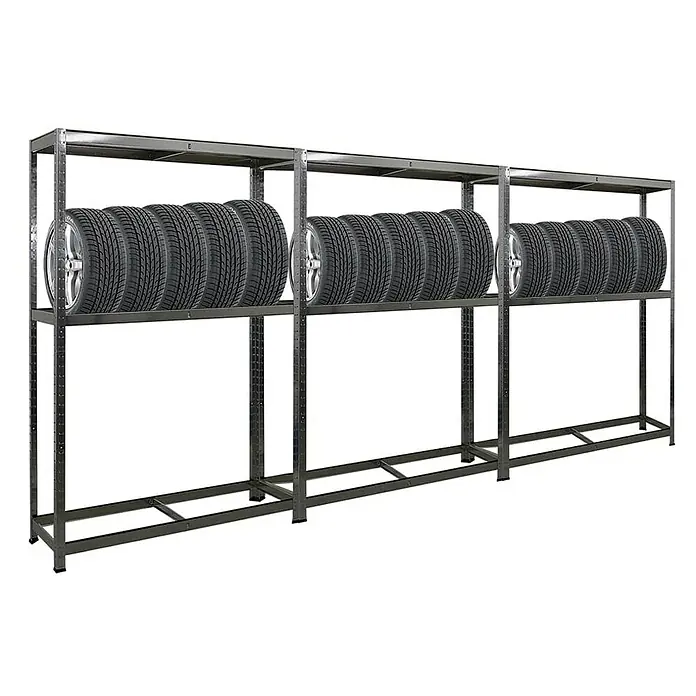 Proregal Reifenregal Mega Deal Ragnar - H x B x T: 180 x 120 x 40 cm, Stecken, Verzinkt - Reifenregal mit drei Fächern zur Reifenlagerung. Das Regal ist aus robustem Metall gefertigt und bietet Platz für mehrere Reifen.