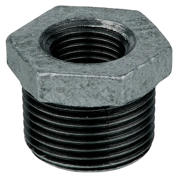 Reduzierstück - Außengewinde: 1″, Innengewinde: ½″, Verzinkt - Eine galvanisierte Reduziermuffe mit Innengewinde und Außengewinde für Rohre. Ideal für Sanitär- und Heizungsinstallationen.