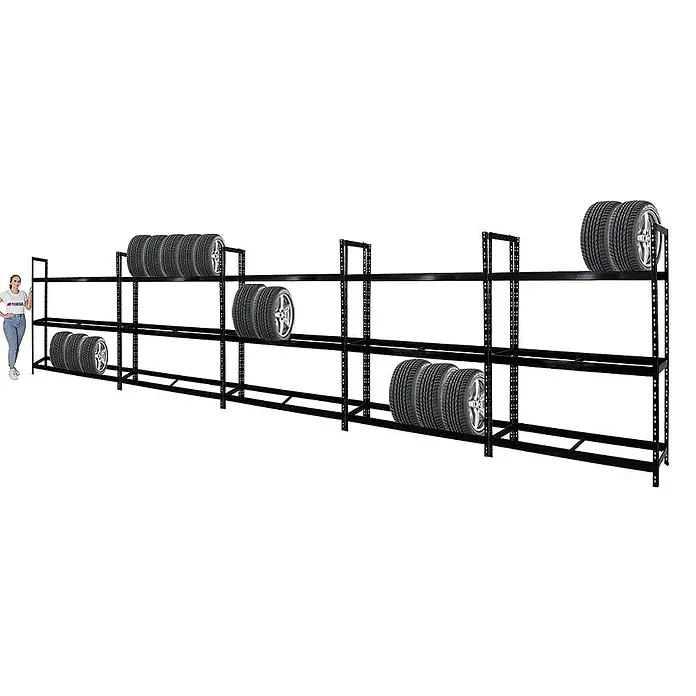 Proregal Reifenregal Mega Deal Tiger XL - Stecken, Schwarz - Schwarzes Reifenregal zur Aufbewahrung von Autoreifen in einer Garage oder Werkstatt.
