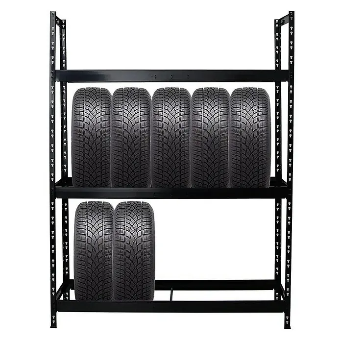 Proregal Reifenregal Mega Deal Tiger XL - Stecken, Schwarz - Ein Reifenregal mit mehreren Reifen darin, das eine praktische Lösung für die Lagerung von Reifen darstellt.