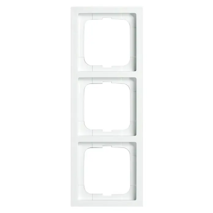 Busch-Jaeger Future Linear Abdeckrahmen 1723-184K - Studioweiß, 3-fach, Kunststoff - Eine weiße 3-fach Steckdosen-Abdeckplatte, ideal für die stilvolle Gestaltung von Elektroinstallationen im Haus.