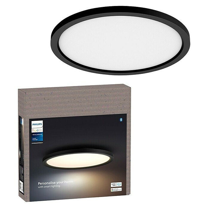 Philips Hue LED-Panel rund White Ambience Aurelle (21 W, Ø x H: 39,5 x 4,7 cm, Schwarz, Schwarz, Warmweiß) | BAUHAUS