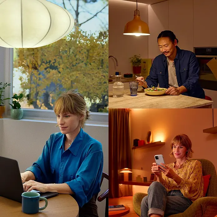 Philips Wiz Smart-LED-Lampe - E27, Dimmbar, RGBW, 12,3 W, 1 Stk. - Helle LED-Lampen für verschiedene Tageszeiten. Die Beleuchtung passt sich an Aktivitäten wie Arbeiten, Essen und Entspannen an.