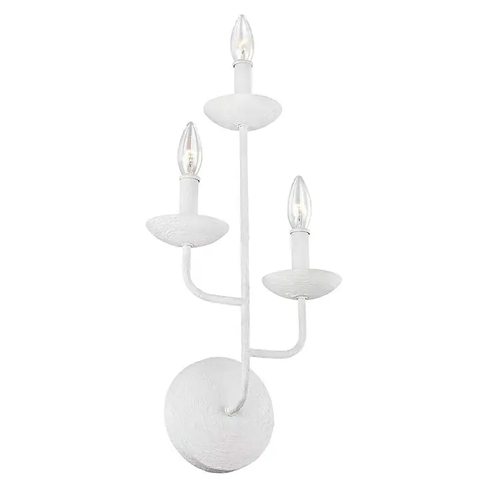 Elstead Wandleuchte Annie - 40 W, L x B x H: 12,7 x 25,7 x 61 cm, Weiß, E14 - Eine elegante weiße Wandleuchte mit drei Lampen, die ein warmes und einladendes Licht verbreitet. Die Struktur ist detailliert gearbeitet.