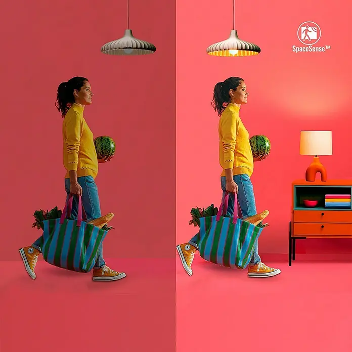 Philips Wiz Smart-LED-Lampe - E27, Dimmbar, Mehrfarbig, 806 lm, 6,7 W, G125 - Helles und modernes Interieur mit einer stilvollen SpaceSense™ Lampe, die ein warmes, einladendes Ambiente schafft.