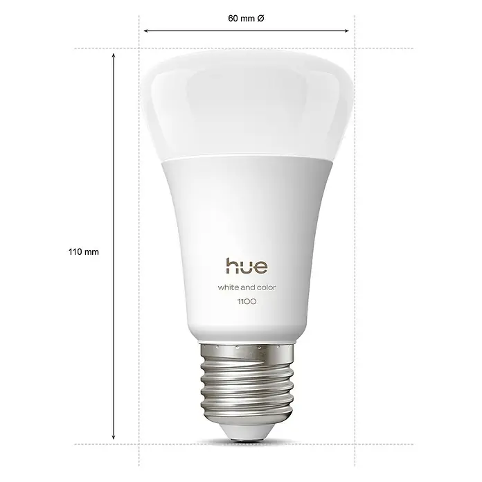 Philips Hue Smart-LED-Lampen Set White and Color 1100 matter - E27, Dimmbar, RGB, 1.100 lm, 8,1 W, 2 Stk. - Philips Hue White and Color 1100 Glühbirne: Intelligente Beleuchtung für ein farbenfrohes und individuell anpassbares Zuhause.
