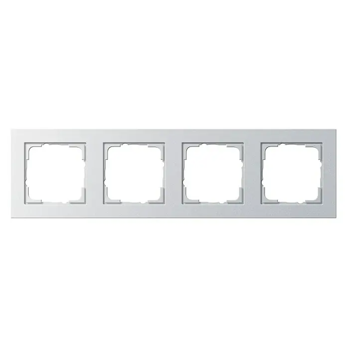 Gira E2 Abdeckrahmen 021425 - Alu, 4-fach, Kunststoff - Eine Mehrfachrahmen für Lichtschalter mit vier Aussparungen, ideal für moderne Innenräume.