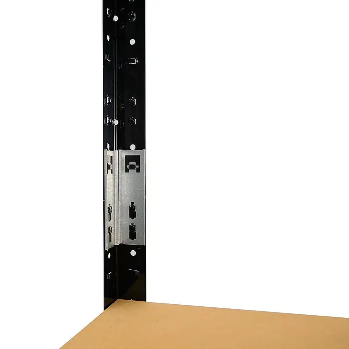 shelfplaza Schwerlastregal HOME - H x B x T: 230 x 100 x 30 cm, Traglast pro Boden: 175 kg, Stecken, anthrazit - Nahaufnahme eines Regalsystems mit robustem Metallrahmen und einer stabilen Ablagefläche, ideal für Lagerung.