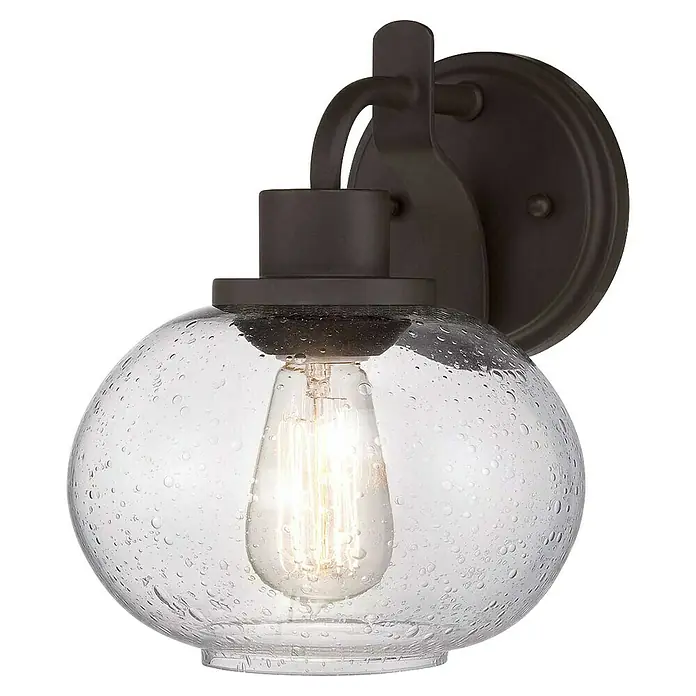 Elstead Wandleuchte Trilogy - 60 W, L x B x H: 22,5 x 19,9 x 24,1 cm, Schwarz, E27 - Wandleuchte mit kugelförmigem Glasschirm und dekorativen Tropfen. Die Lampe ist in einem dunklen Farbton gehalten und strahlt warmes Licht aus.