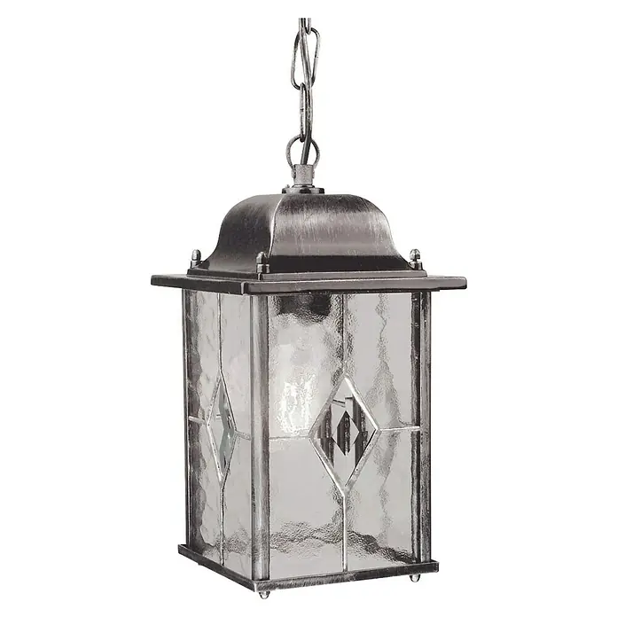 Elstead Außenleuchte Wexford - 60 W, Farbe Gehäuse: Schwarz/ Silber, 15,9 x 15,9 x 46 cm, Ohne Leuchtmittel - Eine hängende Außenleuchte aus Metall mit klaren Glasscheiben und Diamantmuster für einen stilvollen Eingangsbereich.