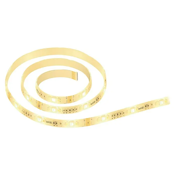 Philips Wiz Smart-LED-Band Erweiterung - Länge: 1 m, RGBW - Nahaufnahme eines aufgerollten WiZ LED-Streifens, der seine Flexibilität und sein Design für stimmungsvolle Beleuchtung hervorhebt.