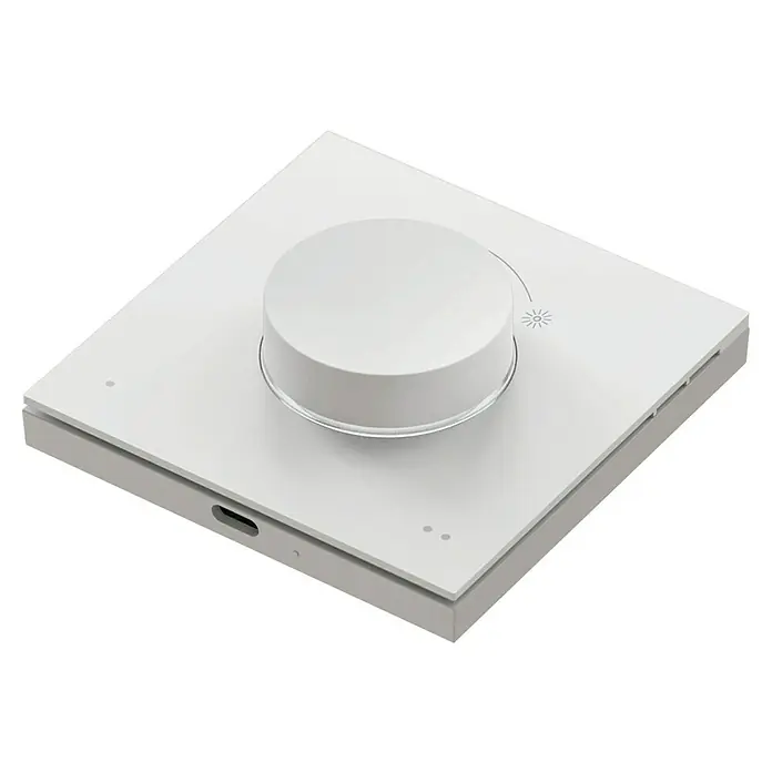 Philips Wiz Fernbedienung smarter Dial Schalter - Weiß - Nahaufnahme eines weißen Dimmers mit Drehknopf zur Steuerung der Lichtintensität, modernes Design und intuitive Bedienung.